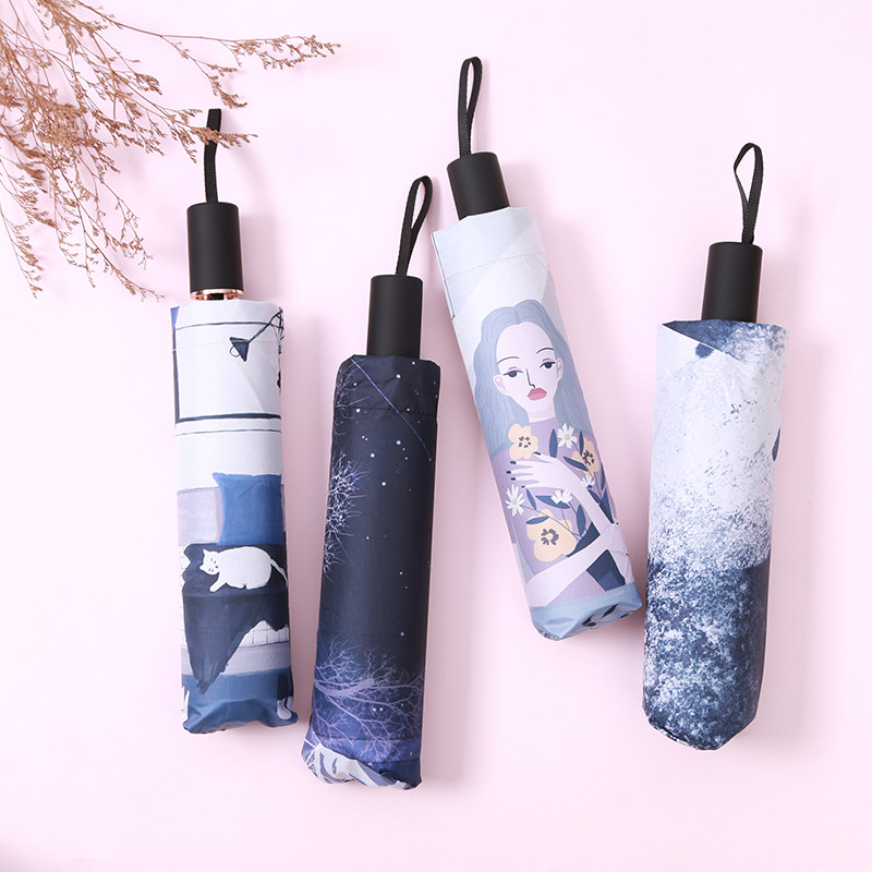 Sun Umbrella Women's Sunny and Rainy Dual-use Vinyl Umbrella Folding Literary Sunshade Small Fresh Sunscreen Anti-ultraviolet Student