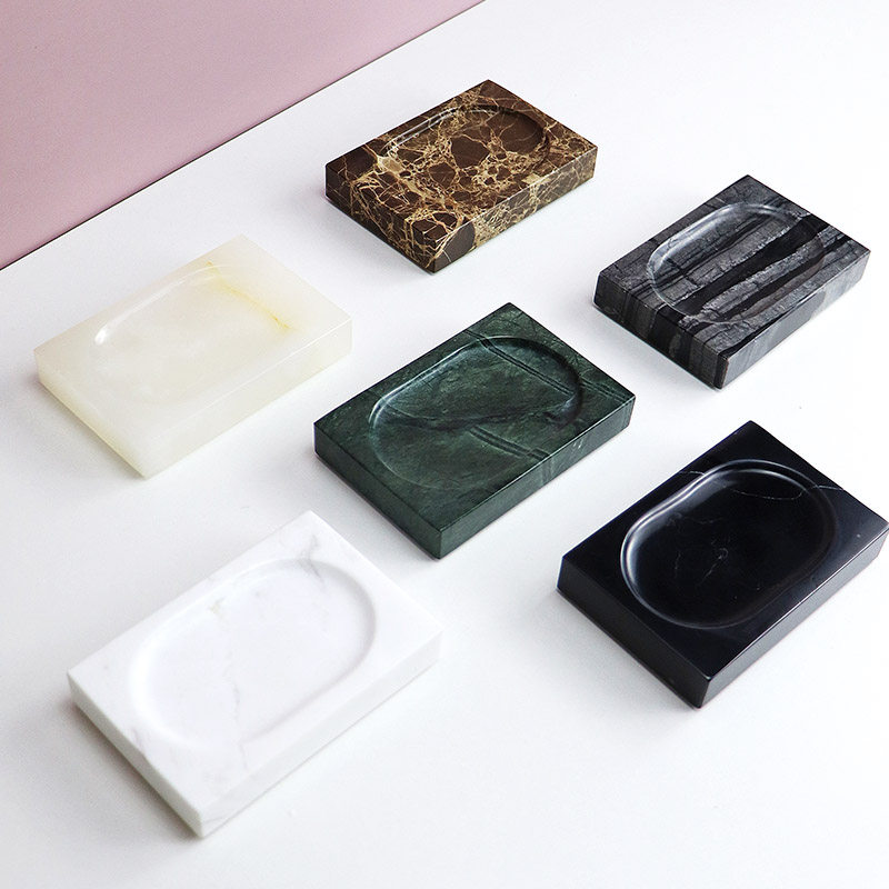 Natural marble high-end soap box free punched asphalt Nordic light luxury soap dish home bathroom creative collection