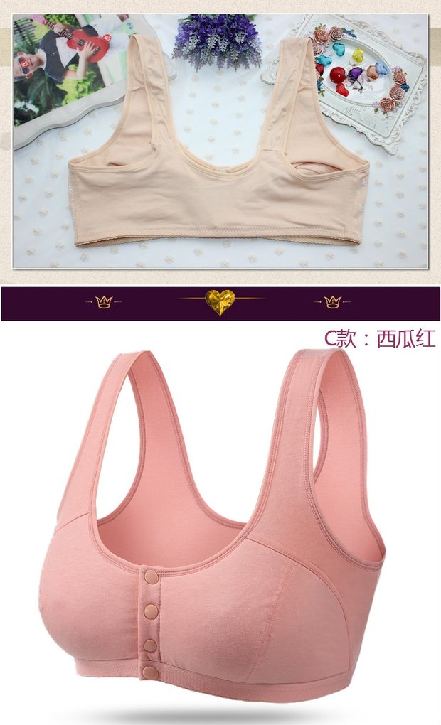 Áo ngực mẹ cotton nguyên chất mỏng không có vòng thép khóa trước khóa trung niên nữ trung niên trở lên cỡ lớn đồ lót cotton phổ thông áo ngực hở lưng