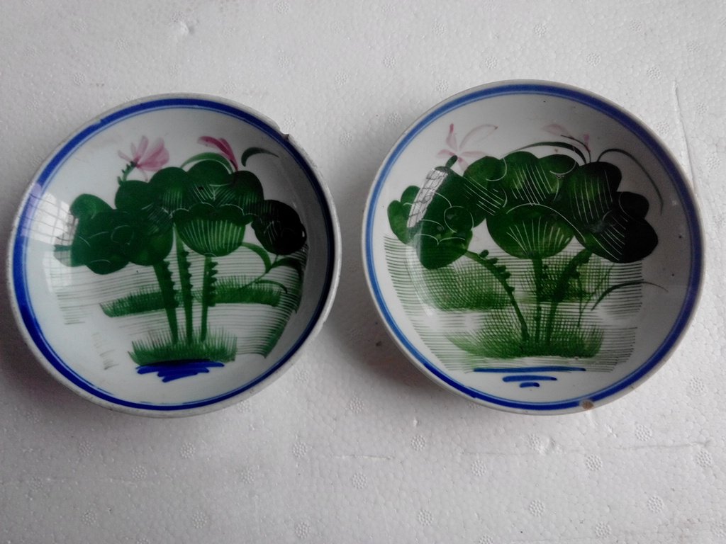 Republic Hand Painted Lotus Picture Dishes A Pair Of China Porcelain Ancient Play Miscellaneous Fidelity diameter 14 5 cm Bag Old