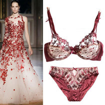 Transparent sexy bra underwear womens thin section big chest show small buckle Lace upper bracket fun flower full perspective suit