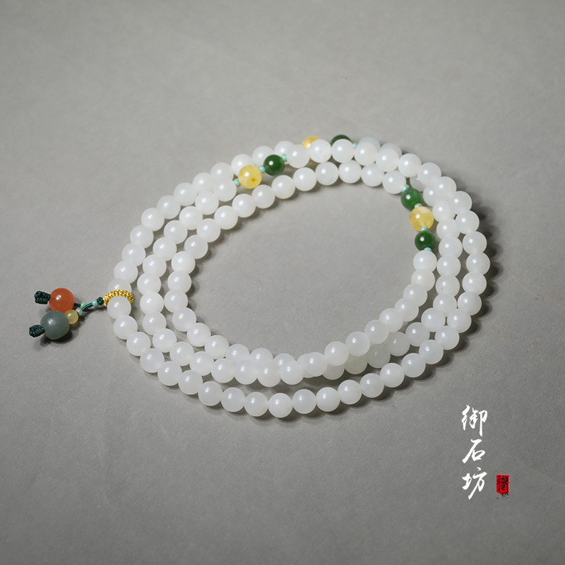 Mioshifang Xinjiang and Tian YuMontenegro stock Goat Fat White Round Pearl 6mm108 Hand Strings Necklace 36g No bargaining on sale
