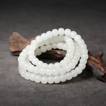 In the sale of non-bargaining Imperial stone square Xinjiang Hetian Jade seed material sprinkled golden skin white glutinous 6*7 Old 108 beads 60 2G