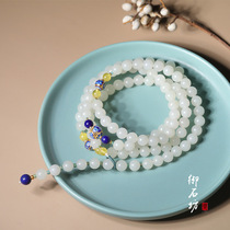 Mioshifang Xinjiang and Tian Yubai jade natural seed material 8mm108 Yuanzhu Buddha beaded hand-string hand chain not negotiate on sale