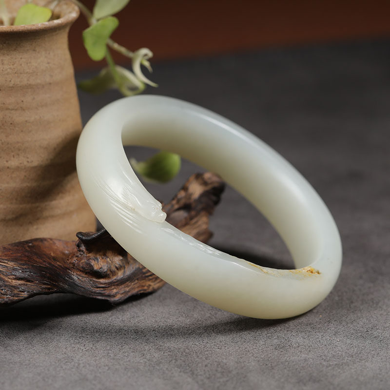 Lucky treasure (Royal Stone Square)Xinjiang Hetian jade seed material sprinkled gold leather bracelet Wrist style 58-59mm