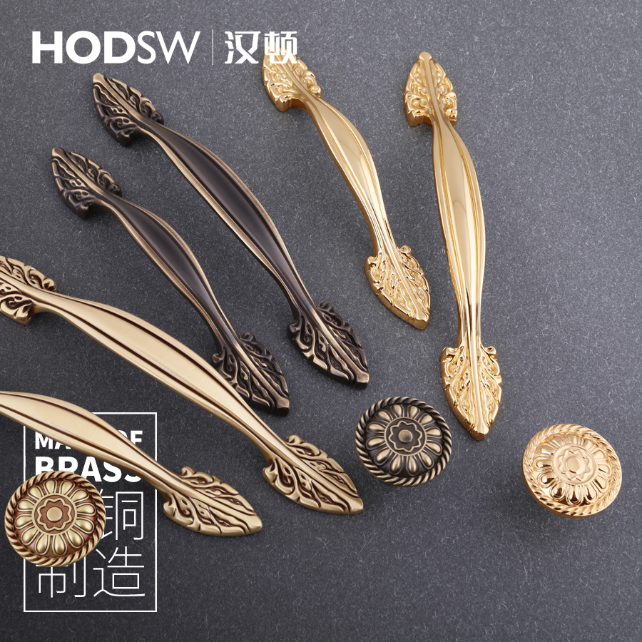 Hanton pure copper handle European-style gold light luxury single-hole wardrobe door drawer overall cabinet brass handle cabinet door handle