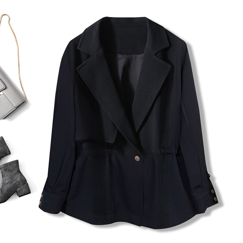 With Gas Field Suit Collar Casual Jacket Woman Waist Drawing Rope Collection Waist Display Slim Minima Commute Long Sleeve Loose Short Wind Suit