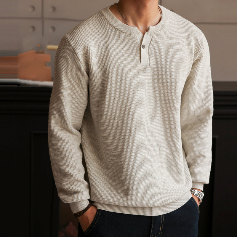Bgyo Luqi American-Style New Aristocrat Henry Collar Long-Sleeve Knit Sweater for Men, Fine Needle Floral Yarn, Vintage Casual Inner Wear T-Shirt for Spring