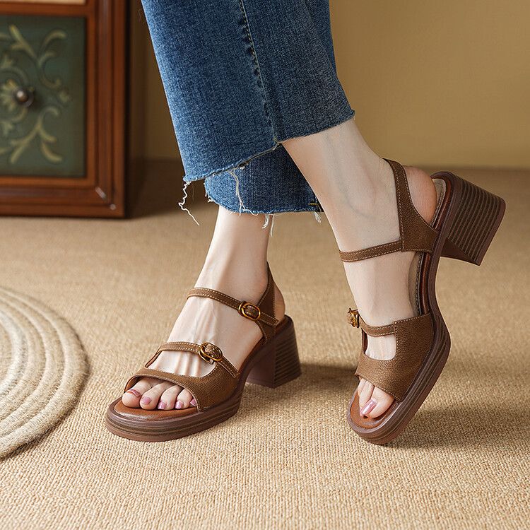 Brand Special Offer 2026 New French Retro Chunky Heel Sandals for Women, Summer New High-Heeled Thick-Soled Open-Toe Sandals