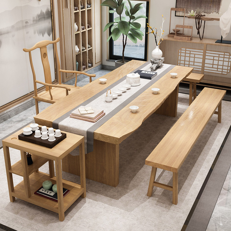 Solid Wood New Chinese Log Tea Table And Chairs Combination Brief Modern Tea Art Big Board Table Kung Fu Bubble Tea Table Zen Tea Table