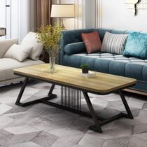 Nordic iron coffee table solid wood small apartment European style simple modern light luxury rectangular living room home creative coffee table