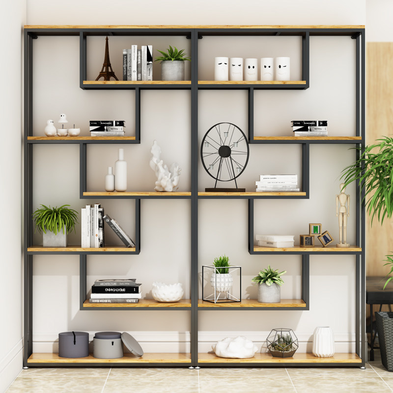 Nordic solid wood shelves shelves Floor Minimalist Modern Iron Art Multilayer Living-room Easy Access Storage Exhibition Shelf