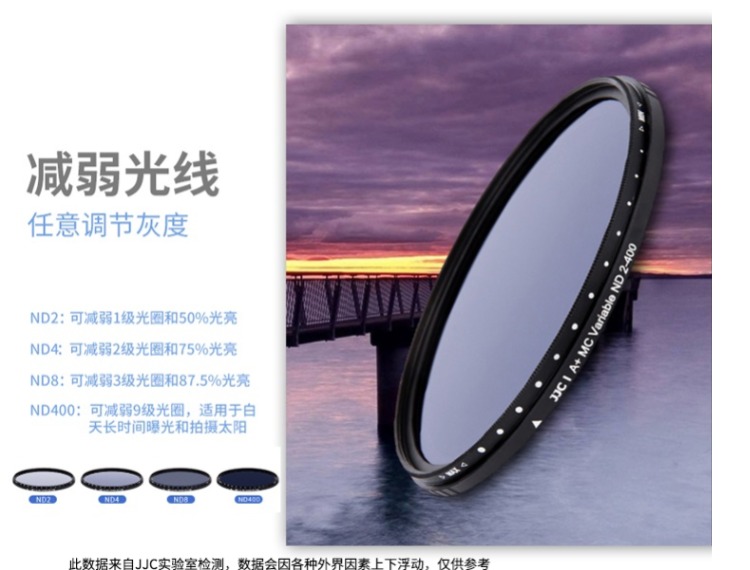 JJC kính hiển vi ánh sáng NĐ gương 49mm 52mm 55mm 58mm 67mm 72mm 77mm 82mm mật độ trung lập ống kính lọc ND2-400 Canon Nikon SLR máy ảnh Sony Fuji - Phụ kiện máy ảnh DSLR / đơn balo máy ảnh national geographic