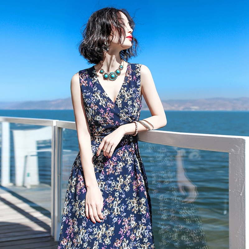 Mùa hè mới của phụ nữ váy hoa voan mỏng váy dài váy bohemian bên bờ biển kỳ nghỉ bãi biển váy - váy đầm