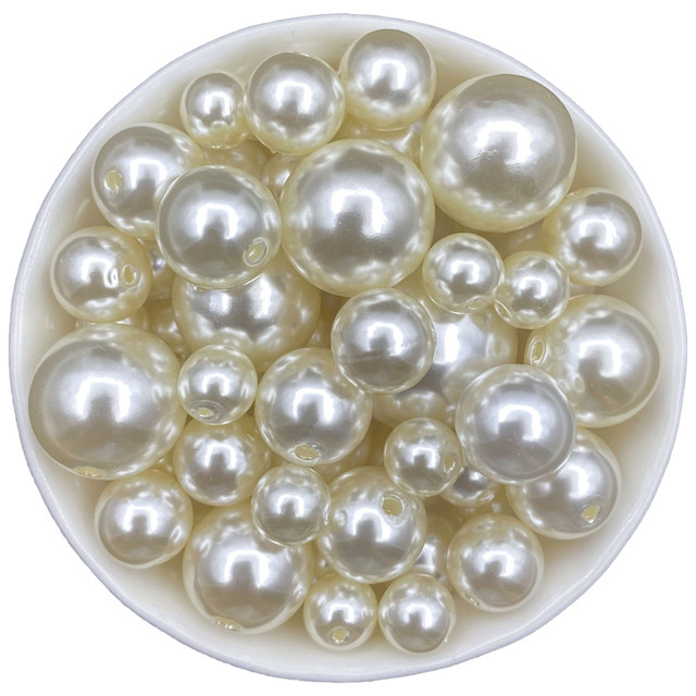 ຮູຊື່ ABS ພາດສະຕິກສູງ gloss imitation pearl accessories handmade DIY ອຸປະກອນການຕົບແຕ່ງ perforated round beads ວ່າງ