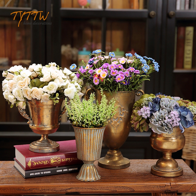 Classical high-footed cup floral retro gold to make old iron art floral-style flower urn-Taobao