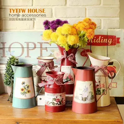 American country style exquisite iron flower Flower simulation flower arrangement tin bucket home decoration