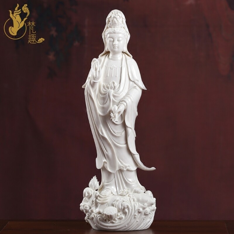 Van Anecdote White Porcelain View of the BodhisattBodhisattBodhisattBodhisattva Chen Wende Master's work 20 inches Liho Yang Lianyu Guanyin