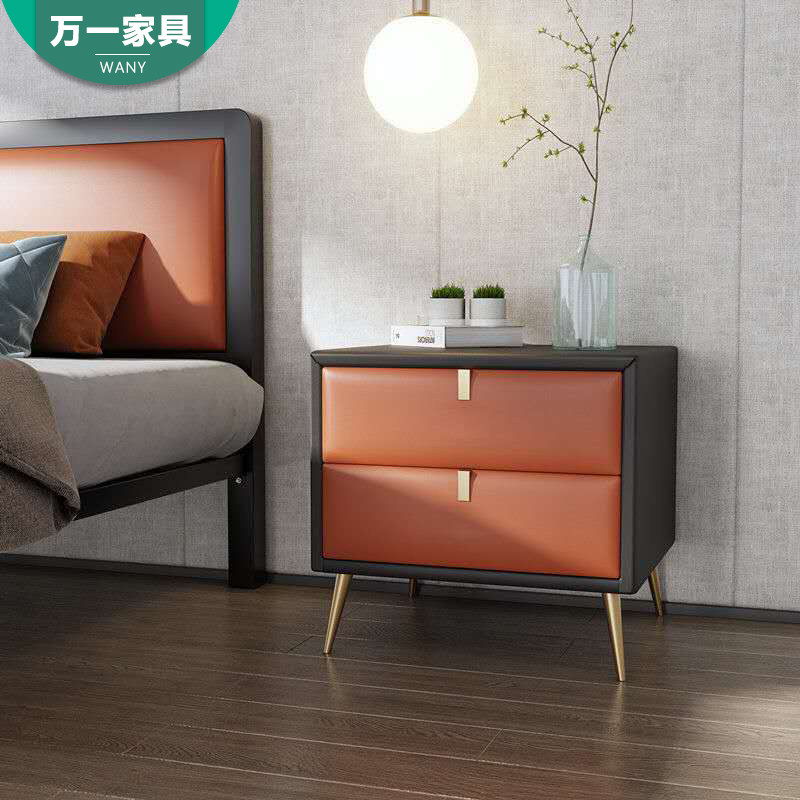 Technology cloth and leather bedside table simple modern bedroom light luxury simple storage cabinet leather bedside table storage bedside cabinet