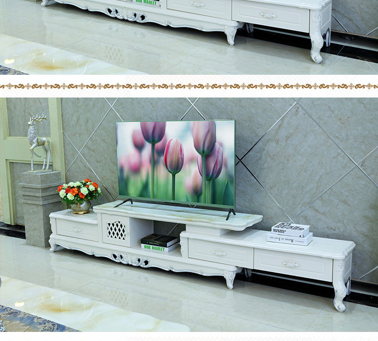 Igsha Châu Âu bàn cà phê TV tủ đặt vườn Pháp đá cẩm thạch có thể thu vào tủ đồ nội thất phòng khách - Bộ đồ nội thất đồ gỗ thông minh