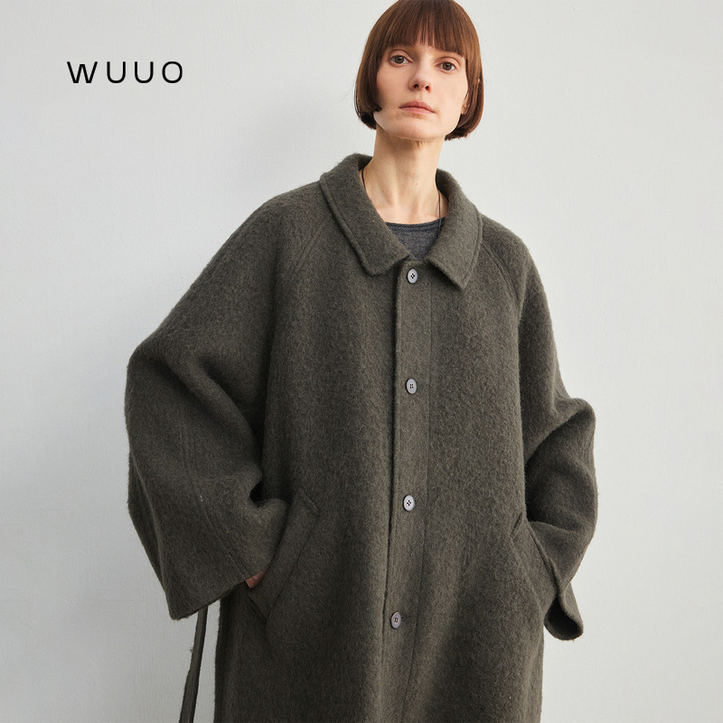 Wuuo Suli Alpaca Wool Coat for Women 2026 New Winter High-End Air Layer Texture Woolen Jacket