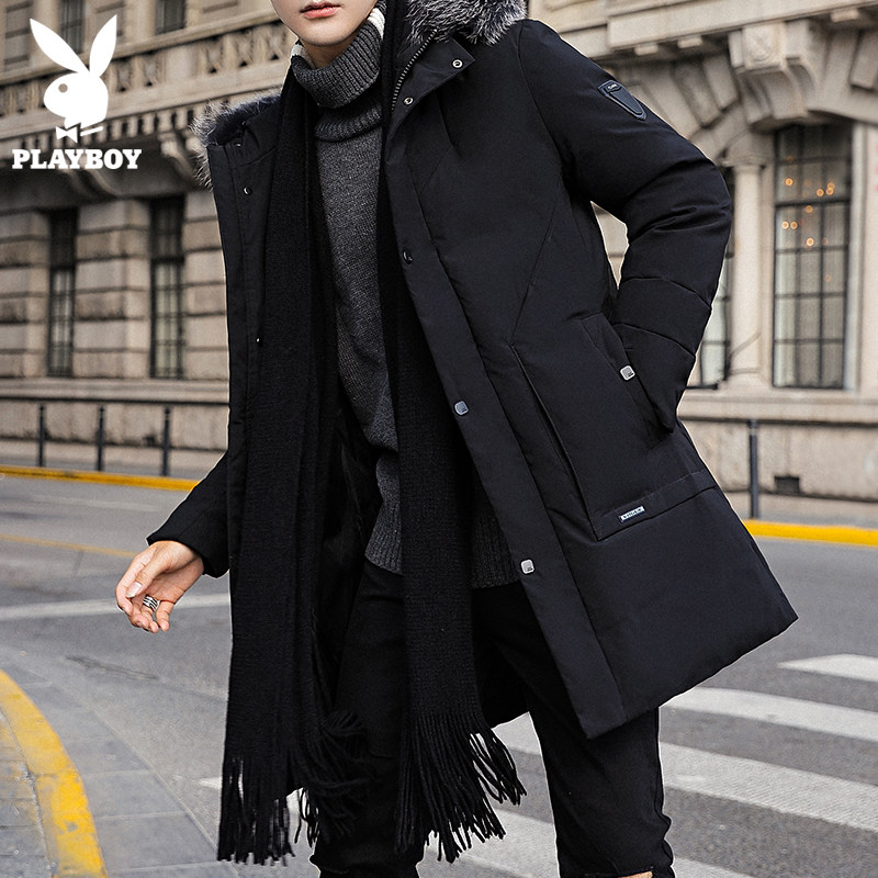Playboy winter down jacket men's mid-length version tide brand winter clothing 2022 new handsome thickened jacket men's clothing