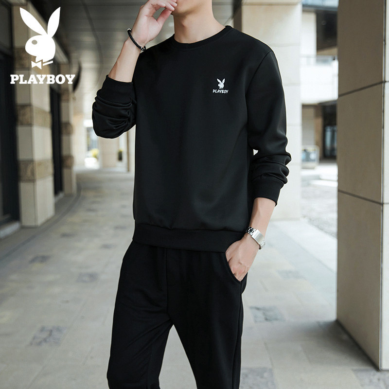 Playboy casual suit men's spring and autumn new men's fashion trend with handsome sweatpants thick cotton T-shirt men's set