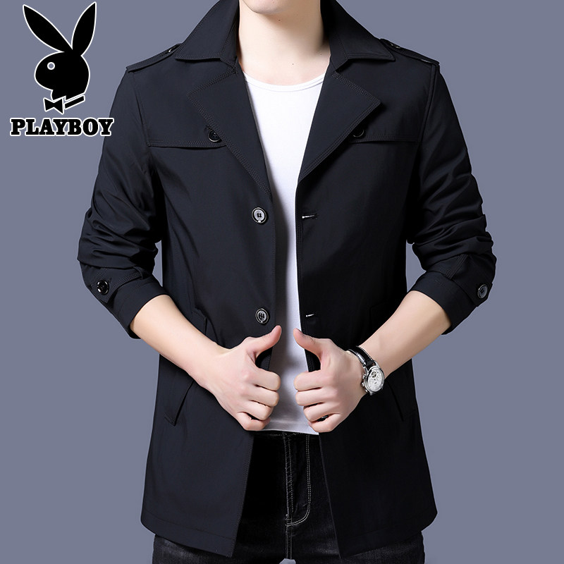 Playboy trench coat men's mid-length edition coat Spring and Autumn Season Korean edition trend handsome casual cape coat menswear