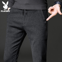 Playboy casual pants mens spring and autumn trousers trend Joker slim slim feet autumn and winter black long pants mens pants