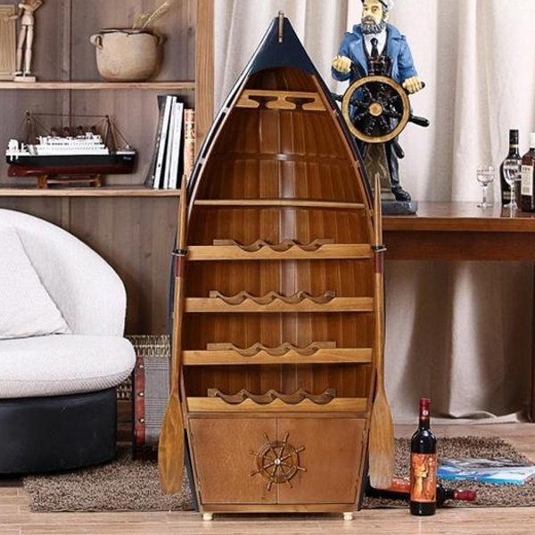 [USD 504.23] Mediterranean style boat wine storage shelf