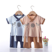 Boy Hanfu suit Tang suit 1 baby Summer short sleeve suit 3 thin clothes retro Chinese style costume