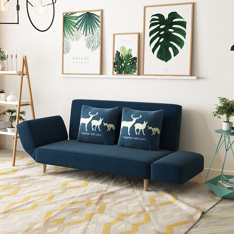 Sofa bed dual-purpose foldable small apartment living room double solid wood multi-functional modern lazy fabric leisure sofa