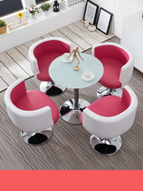 Negotiation tables and chairs iron art creative modern minimalist tempered glass small round table restaurant milk tea shop one table and four chairs combination