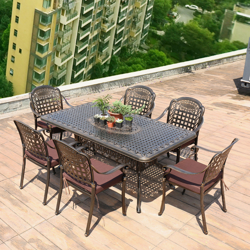 Outdoor garden bar outdoor anti-corrosion cast aluminum tables and chairs rectangular furniture combined coffee shop European courtyard leisure