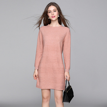 Cashmere Sweater Womens Long Dress Round Neck Pullover Slim Solid Color Korean Slim Knitting Sweater Dress K215