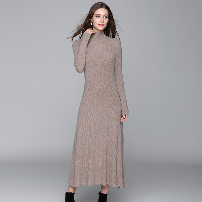 Pure kashmir cashmere sweatshirt woman half high collar with long version of the set head autumn and winter covered with knee sweater skirt women's dress E225