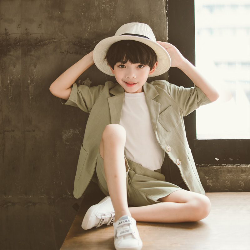 5 trai 6 Summer Suit 7 Little Boy 8 Mặc 9 Trung Boy 10 Handsome 11-Year-Old Summer Quần áo 12 năm 4 Tide.