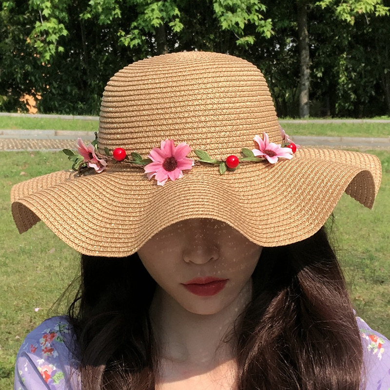 Xiaoqing freshman hat cherry flower Han edition summer hat canopy beach sun hat tide sun hat