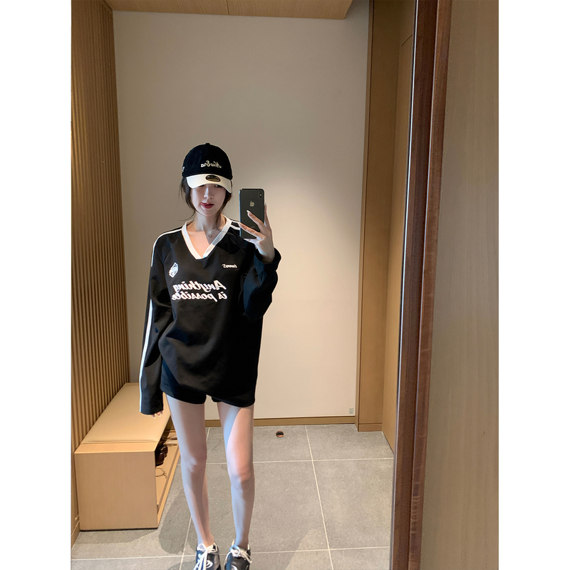 Gyokuu【Jersey Look】2026Aw Black Printed Long-Sleeved T-Shirt
