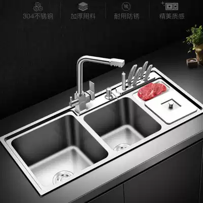 German original multifunctional stainless steel sink three tanks with trash can knife holder kitchen wash basin package