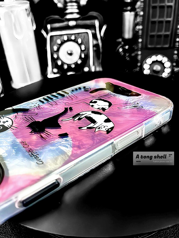 Iridescent Pink Textured Shimmering Graffiti Cat iPhone Case