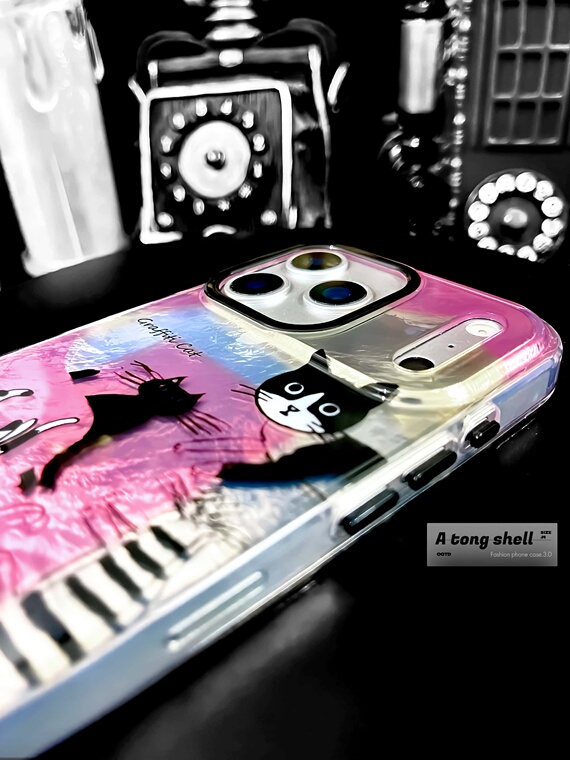 Iridescent Pink Textured Shimmering Graffiti Cat iPhone Case