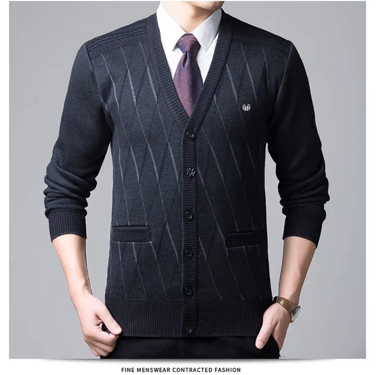 Bố tải áo len cashmere cổ trung và già áo len mùa thu và mùa đông dày áo len nam nút áo len sơ mi nam đẹp