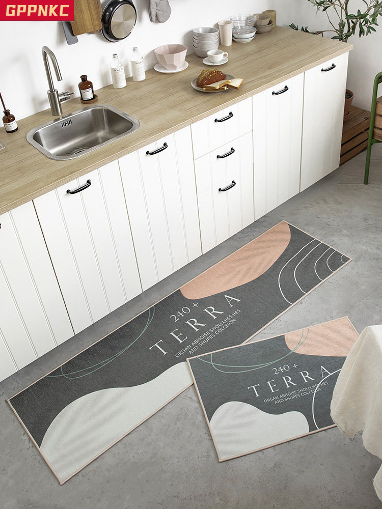Kitchen Ground Mat Anti-Oil Waterproof Home Custom Minima Nordic Wind Suction oil suction Oil-proof Dirty Footbed Non-slip Carpet