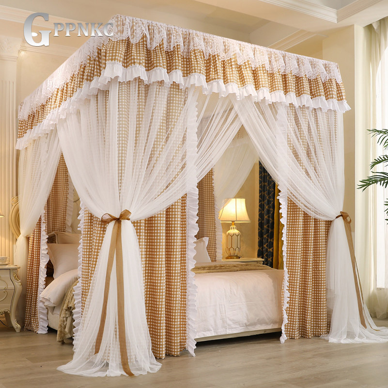 Double bed net bed mantle special bed curtain shading cloth anti-dust luxurious three-door court bedroom integrated bracket floor
