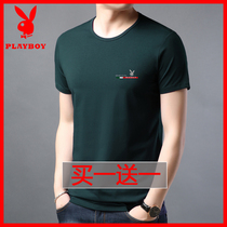 Playboy mens short-sleeved T-shirt mens summer cotton trend round neck solid color mens loose tide brand half sleeve shirt