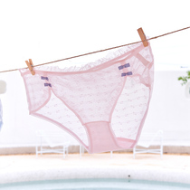 Female Underwear Summer Thin style Breathable Low Waist Cute Lace Hollowed-out Sexy Triangle Pants Pure Cotton Antibacterial Crotch Transparent Shorts