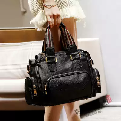 Bag Women's 2021 New Tide ins Super Fire Single Shoulder Handbag Korean version Joker Ribbon Contrast Leather Women's Bag