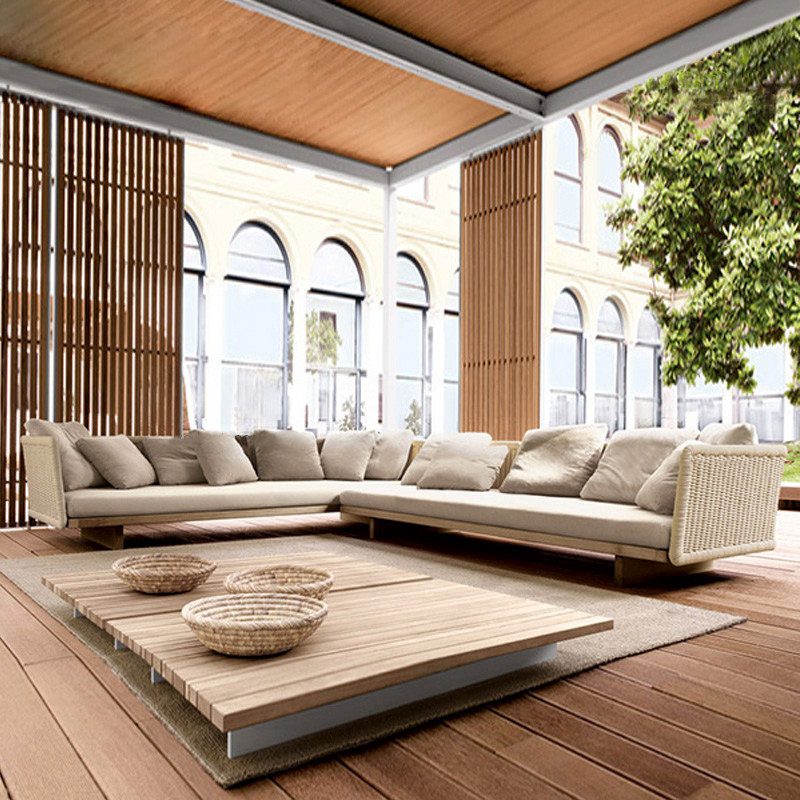 Grapewood Patio Outdoor Sofa Greenhouse Garden Terrace Balcony balcony Rattan Sofa Outdoor casual vines with solid wood furniture