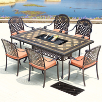 Cast Aluminium Outdoor Table And Chairs Combined Patio Leisure Garden Barbecue long table Domestic outdoor open swivel chair Villa Furniture